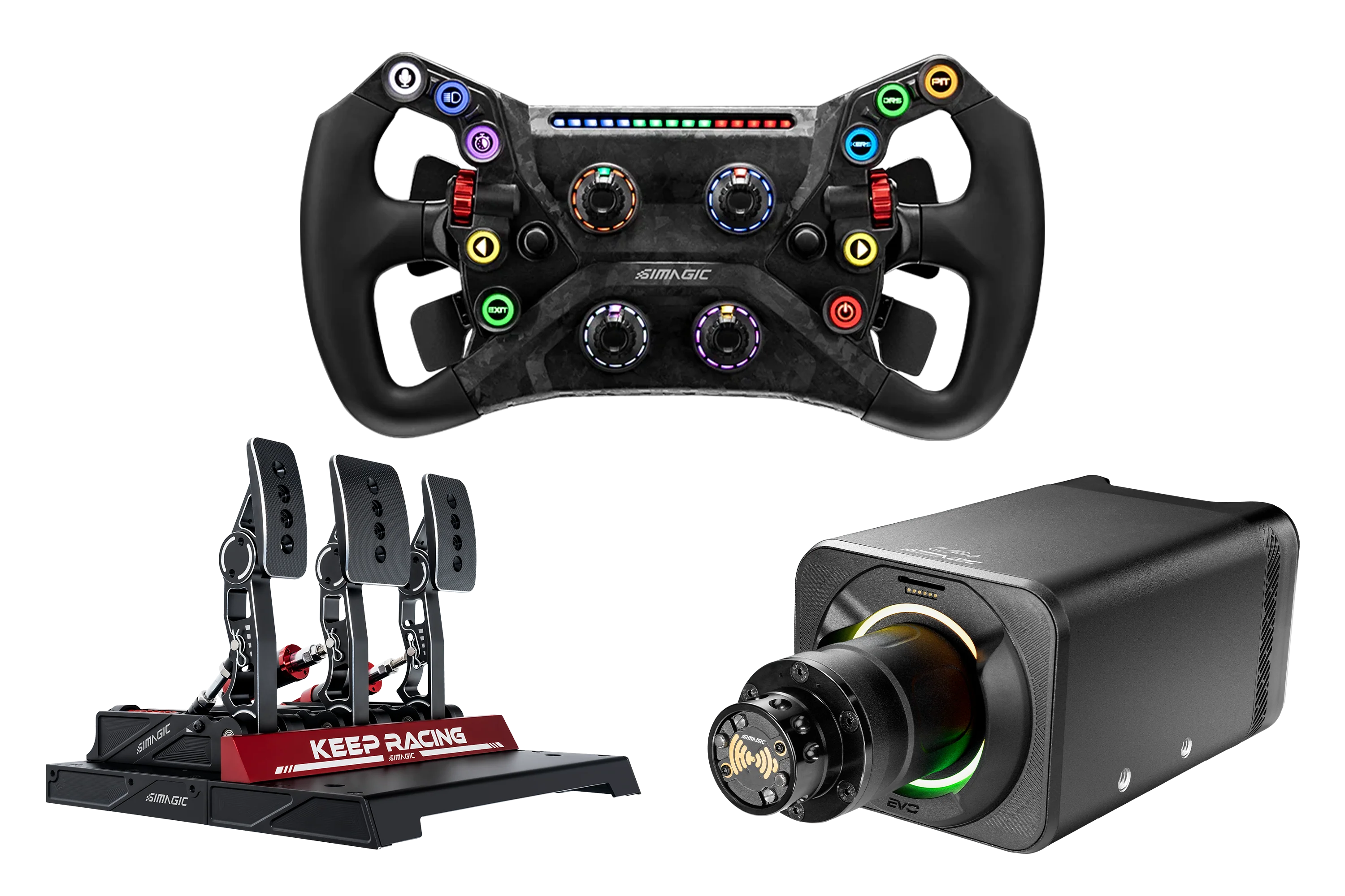 Simagic Alpha EVO Pro 18NM Wheel Base, GT NEO Steering Wheel & Pedal Set Bundle